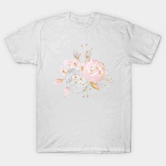 Pretty Rose Gold Watercolor Flowers T-Shirt by NatureMagick